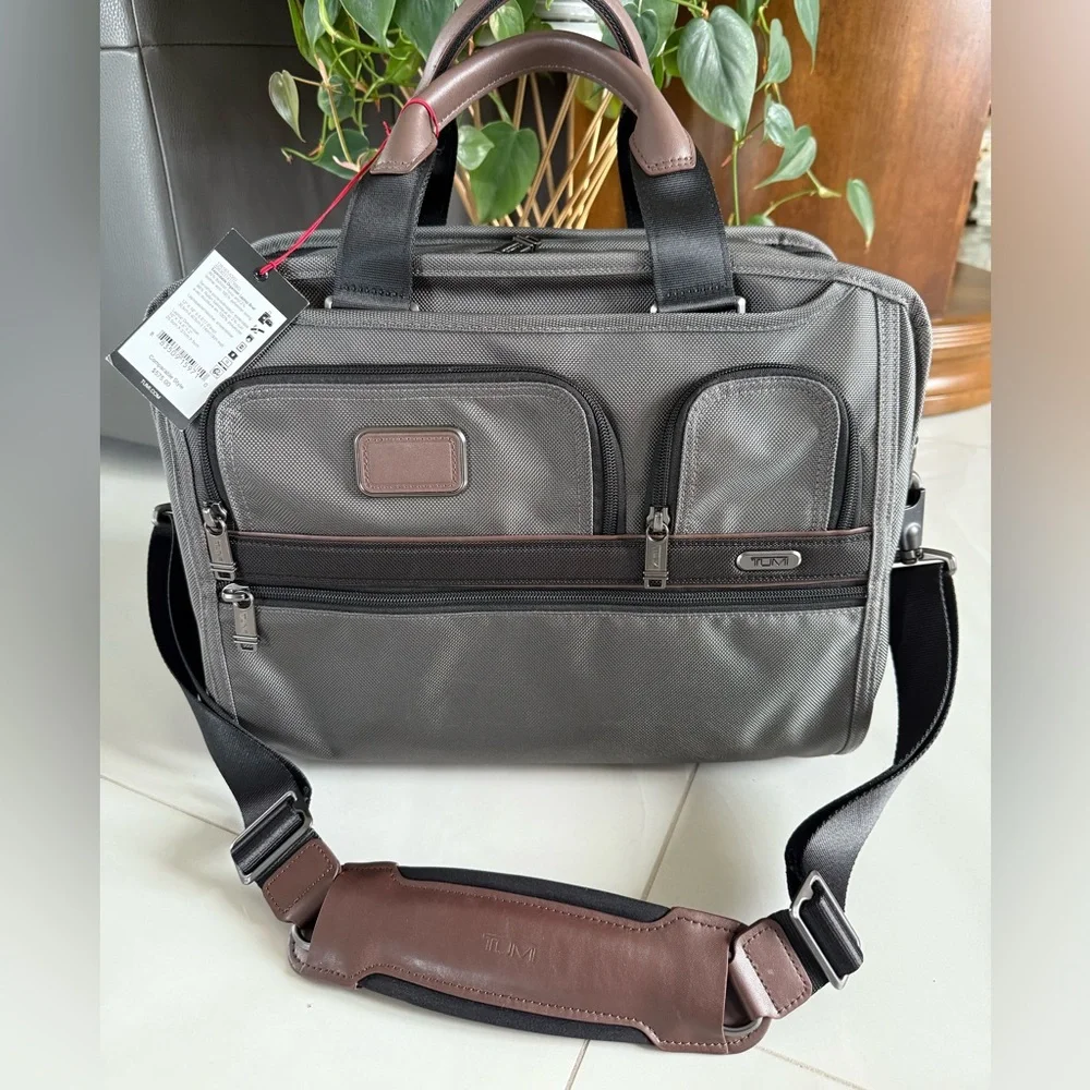 Tumi Briefcase Bag Expandable luggage Gray and Brown NWT